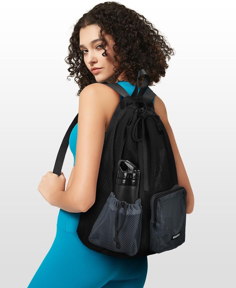 WANDF Swim Bag Mesh Drawstring Backpack with Wet Pocket Beach Bag for Swimming Pool Gym Workout Men and Women - Image 4